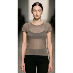 VTG Calvin Klein Collection Made in Italy Sheer Taupe Rayon Top Sz S NWT...